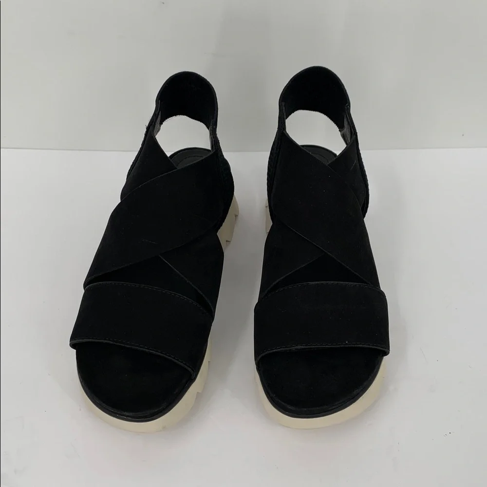 Eileen Fisher Chant platform wedge sandal black shoe leather strappy new 8.5